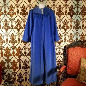 NWT Vtg. EVELYN PEARSON Vel de Roi-Blue-Arnel Velour-Robe/Housecoat Women's M